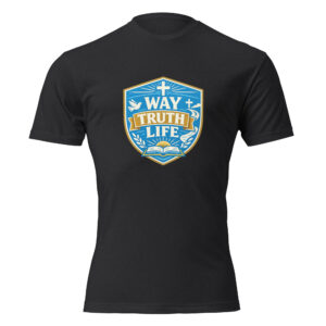 unisex-cvc-t-shirt-black-front-69f9c8a7e4abf.jpg Way Truth Life Shield T-Shirt