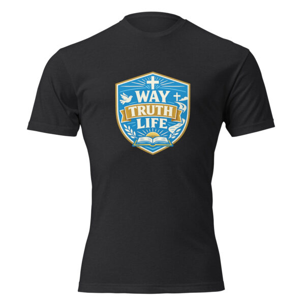 unisex-cvc-t-shirt-black-front-69f9c8a7e4abf.jpg Way Truth Life Shield T-Shirt