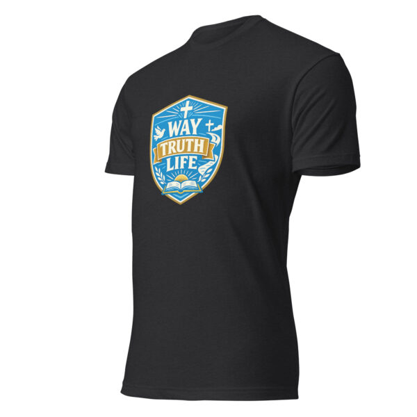 unisex-cvc-t-shirt-black-left-front-69f9c8a7e5d40.jpg Way Truth Life Shield T-Shirt