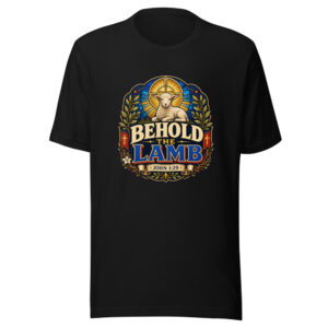 Behold The Lamb John 1:29 Heartbeat-20260613-jesus-verse-codex Graphic Tee mockup 1 Behold The Lamb John 1:29 Heartbeat-20260613-jesus-verse-codex Graphic Tee front view