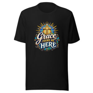 Grace Found Me Here Graphic Tee mockup 1 Grace Found Me Here Graphic Tee front view