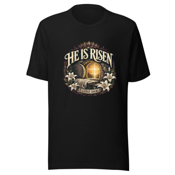 He Is Risen Luke 24:6 Heartbeat-20260613-shirtsaboutjesus-codex Graphic Tee mockup 1 He Is Risen Luke 24:6 Heartbeat-20260613-shirtsaboutjesus-codex Graphic Tee front view