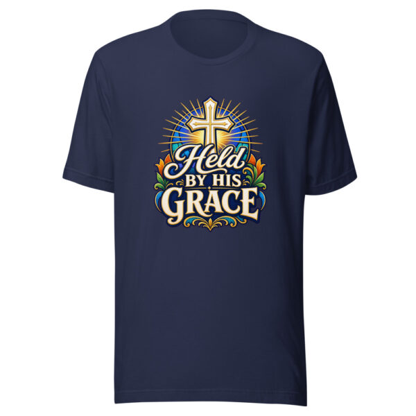 Held By His Grace Graphic Tee mockup 4