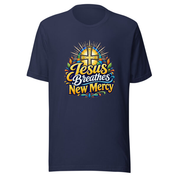 Jesus Breathes New Mercy Graphic Tee mockup 3