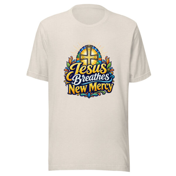 Jesus Breathes New Mercy Graphic Tee mockup 8