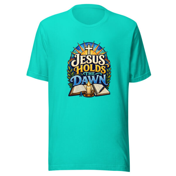 Jesus Holds The Dawn Graphic Tee mockup 4