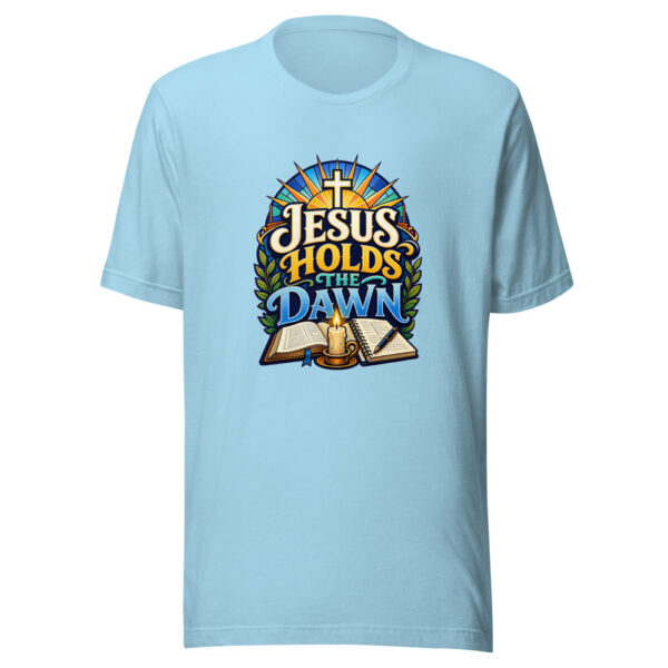 Jesus Holds The Dawn Graphic Tee mockup 5