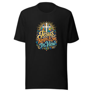 Jesus Keeps Love In View Graphic Tee mockup 1 Jesus Keeps Love In View Graphic Tee front view