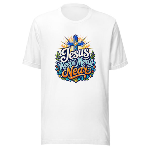 Jesus Keeps Mercy Near Graphic Tee mockup 2 Jesus Keeps Mercy Near Graphic Tee mockup 2