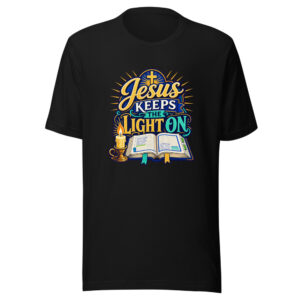 Jesus Keeps The Light On Graphic Tee mockup 1 Jesus Keeps The Light On Graphic Tee front view