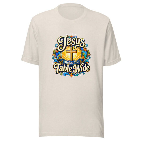 Jesus Makes The Table Wide Graphic Tee mockup 8