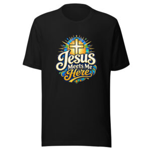 Jesus Meets Me Here Graphic Tee mockup 1 Jesus Meets Me Here Graphic Tee front view