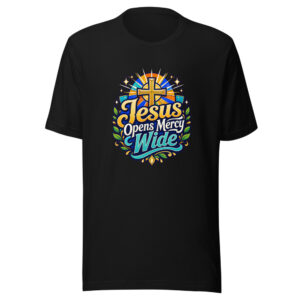 Jesus Opens Mercy Wide Graphic Tee mockup 1 Jesus Opens Mercy Wide Graphic Tee front view