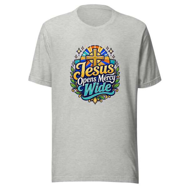 Jesus Opens Mercy Wide Graphic Tee mockup 1 Jesus Opens Mercy Wide Graphic Tee front view