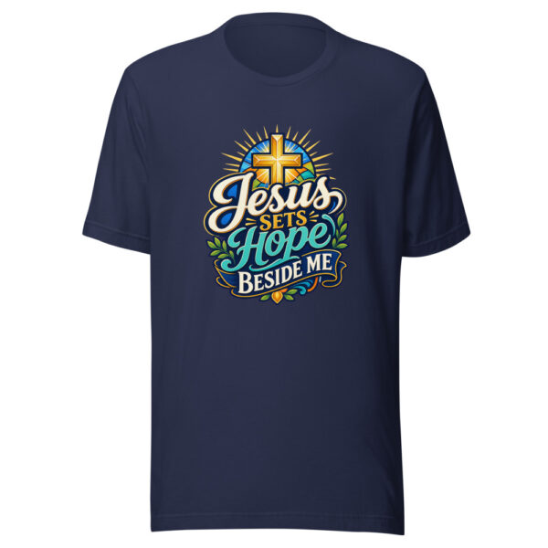 Jesus Sets Hope Beside Me Graphic Tee mockup 4