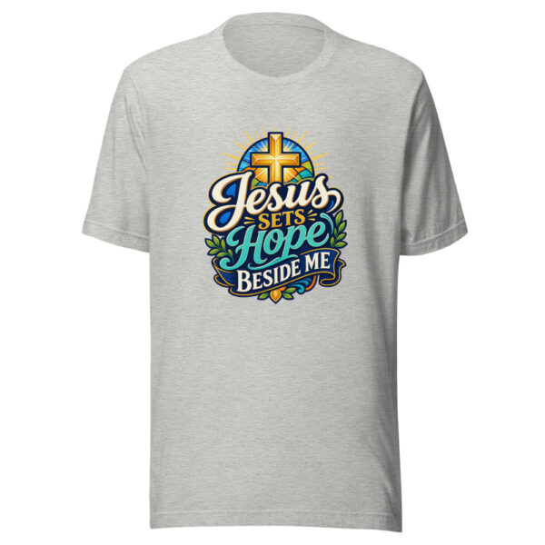 Jesus Sets Hope Beside Me Graphic Tee mockup 6