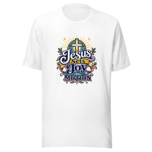 Jesus Sets Joy In Motion Graphic Tee mockup 2