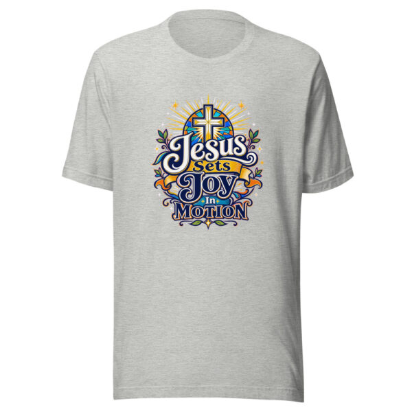 Jesus Sets Joy In Motion Graphic Tee mockup 5