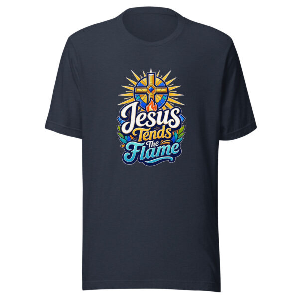 Jesus Tends The Flame Graphic Tee mockup 7