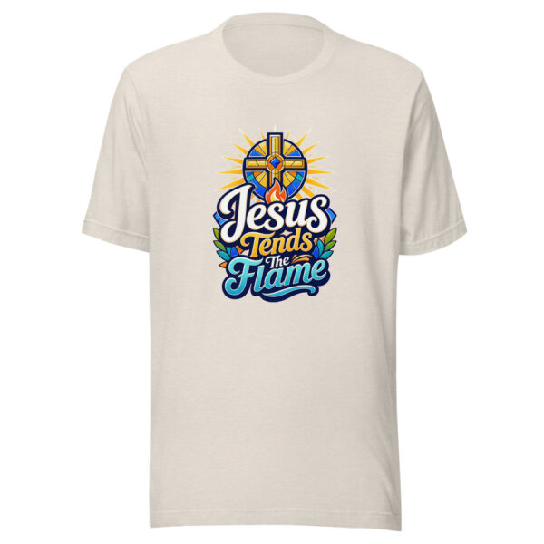 Jesus Tends The Flame Graphic Tee mockup 8