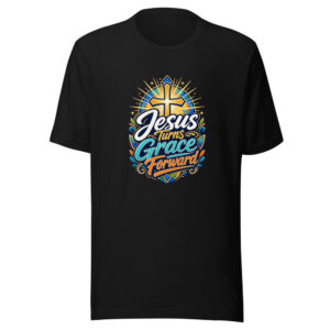 Jesus Turns Grace Forward Graphic Tee mockup 1 Jesus Turns Grace Forward Graphic Tee front view