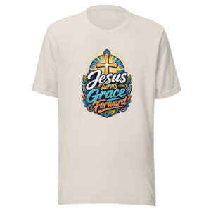Jesus Turns Grace Forward Graphic Tee mockup 1 Jesus Turns Grace Forward Graphic Tee front view