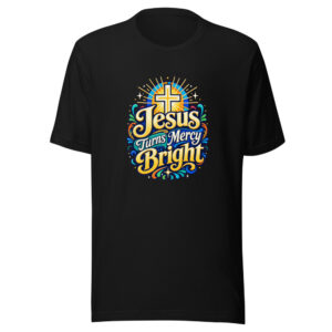 Jesus Turns Mercy Bright Graphic Tee mockup 1 Jesus Turns Mercy Bright Graphic Tee front view