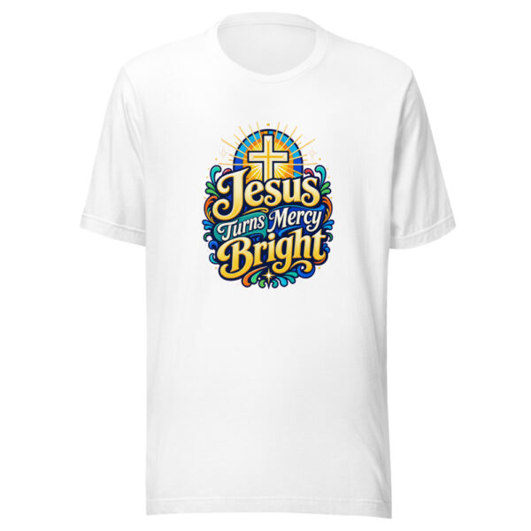 Jesus Turns Mercy Bright Graphic Tee mockup 3 Jesus Turns Mercy Bright Graphic Tee mockup 3