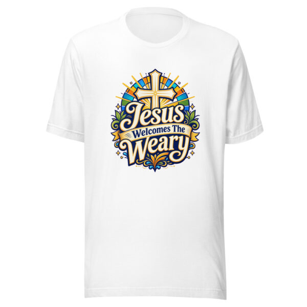 Jesus Welcomes The Weary Graphic Tee mockup 2 Jesus Welcomes The Weary Graphic Tee mockup 2