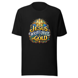 Jesus Writes Hope In Gold Graphic Tee mockup 1 Jesus Writes Hope In Gold Graphic Tee front view