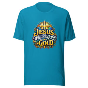 Jesus Writes Hope In Gold Graphic Tee mockup 1 Jesus Writes Hope In Gold Graphic Tee front view