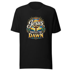 Jesus Writes The Dawn Graphic Tee mockup 1 Jesus Writes The Dawn Graphic Tee front view