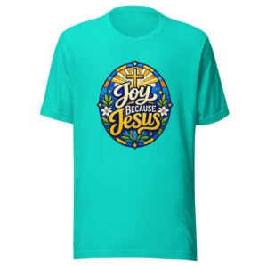 Joy Because Jesus Graphic Tee front view