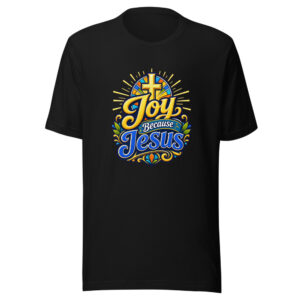 joy-because-jesus-evergreen-shirt-design-manual-joy-because-jesus-evergr-mockup-1 Joy Because Jesus Graphic Tee