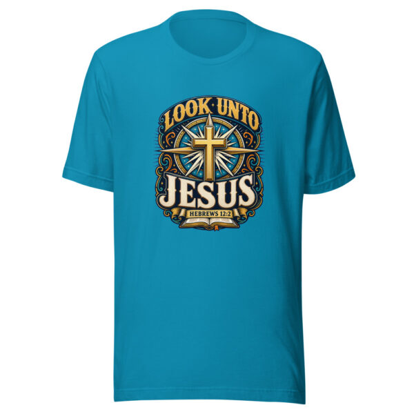 Look Unto Jesus Hebrews 12:2 Heartbeat-20260613-shirtsaboutjesus-verse-codex Graphic Tee mockup 2