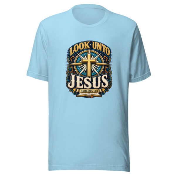 Look Unto Jesus Hebrews 12:2 Heartbeat-20260613-shirtsaboutjesus-verse-codex Graphic Tee mockup 5
