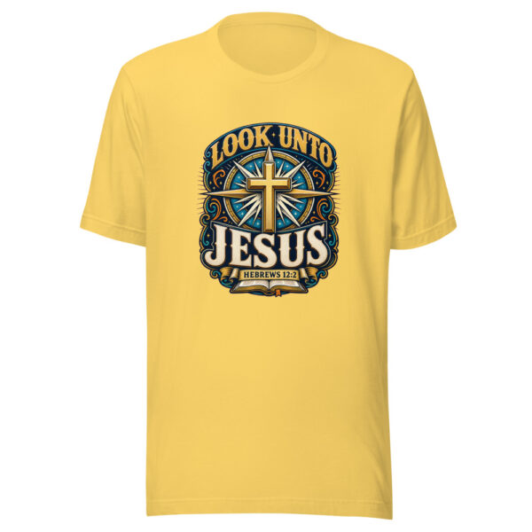 Look Unto Jesus Hebrews 12:2 Heartbeat-20260613-shirtsaboutjesus-verse-codex Graphic Tee mockup 6
