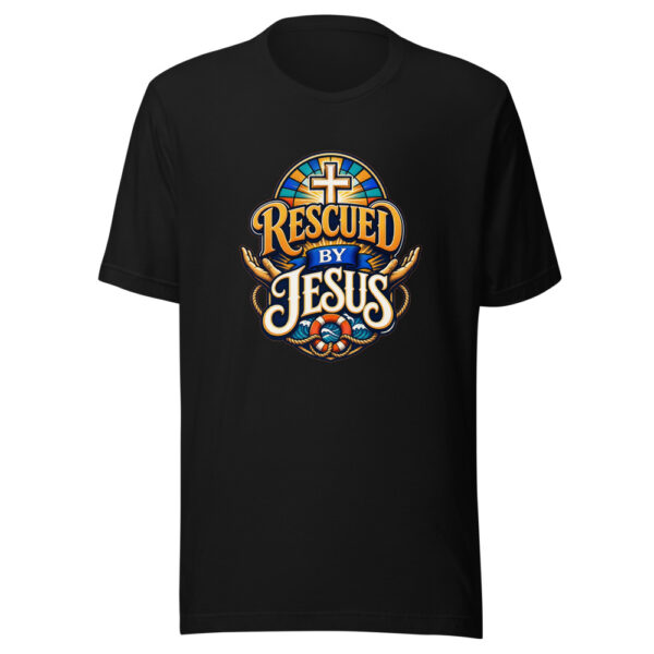 Rescued By Jesus Graphic Tee mockup 7