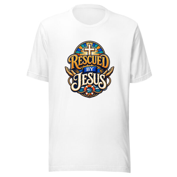Rescued By Jesus Graphic Tee mockup 8