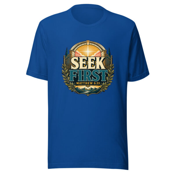 Seek First Matthew 6:33 Heartbeat-20260613-shirtsaboutjesus-codex Graphic Tee front view