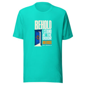 Behold I Stand At The Door And Knock Jesus Revelation 3:20 Stand-at-the-door Graphic Tee mockup 1 Behold I Stand At The Door And Knock Jesus Revelation 3:20 Stand-at-the-door Graphic Tee front view