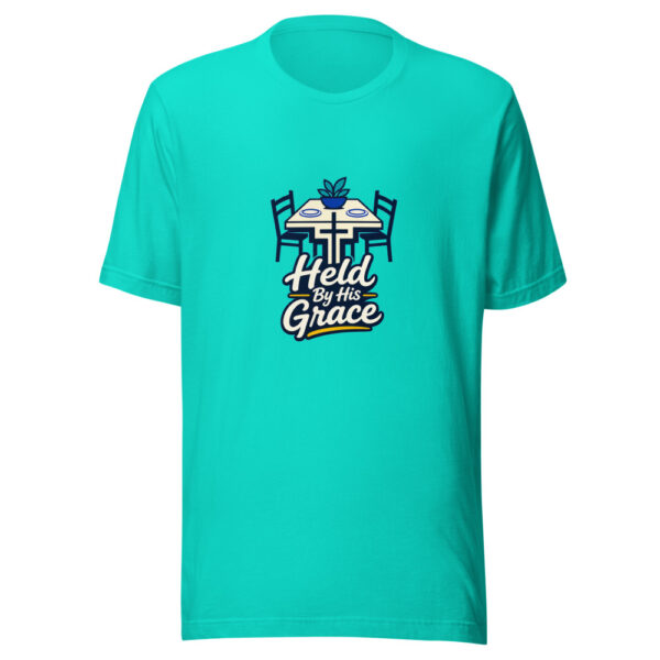 Held By His Grace Graphic Tee mockup 3