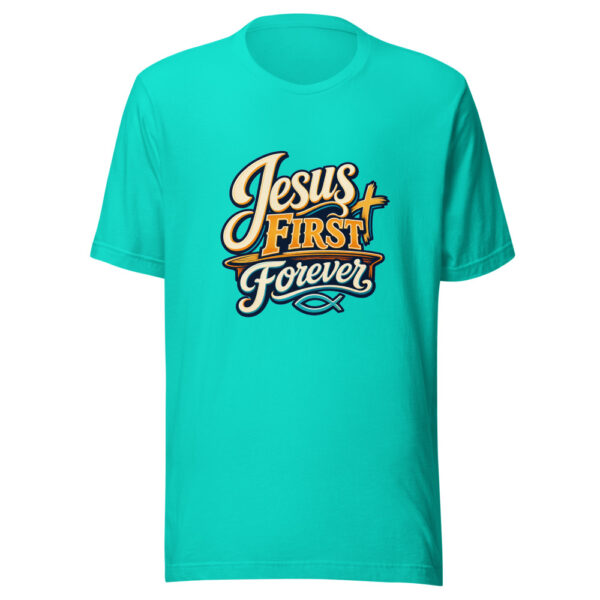 Jesus First Forever Graphic Tee mockup 4
