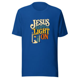Jesus Leaves The Light On Jesus-leaves-light-on Graphic Tee mockup 1 Jesus Leaves The Light On Jesus-leaves-light-on Graphic Tee front view