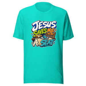 Jesus Saves Me A Seat Graphic Tee mockup 1 Jesus Saves Me A Seat Graphic Tee front view