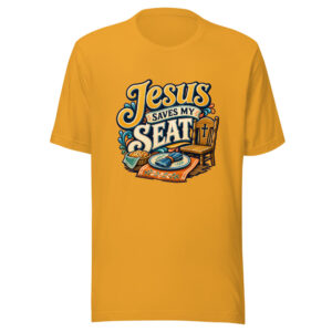 Jesus Saves My Seat Graphic Tee mockup 1 Jesus Saves My Seat Graphic Tee front view