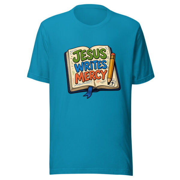 Jesus Writes Mercy Graphic Tee front view