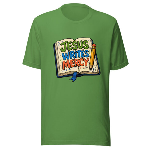 Jesus Writes Mercy Graphic Tee mockup 17