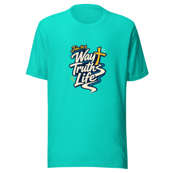 John 14:6 Way Truth Life Graphic Tee mockup 3