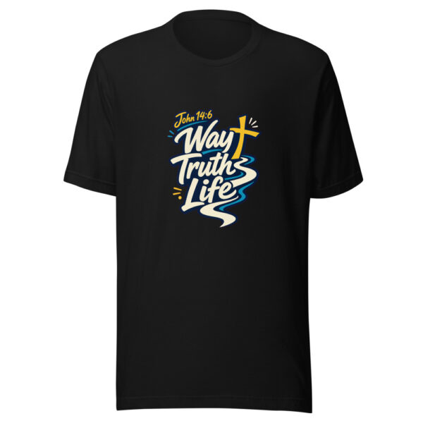 John 14:6 Way Truth Life Graphic Tee mockup 7